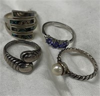(4)  Sterling Silver Rings Szs 7 & 8 -