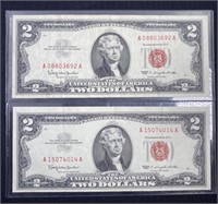 Pair of 1963 US $2 Red Seal Notes