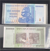 Zimbabwe 100 & 50 Trillion Dollar Bills