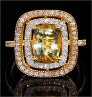 Genuine 2.70 ct Yellow Beryl & Diamond Ring