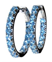 Natural 3.25 ct Blue Zircon Hoop Earrings