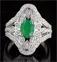 14kt Gold Oval 1.95ct Emerald & Diamond Ring