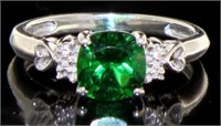 Cushion Cut Emerald & White Topaz Ring