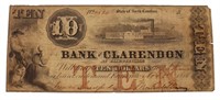 1853 Bank of Claredon NC $10 Obsolete Currency