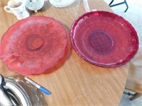 LARGE RED CAKE PLATE & BOWL