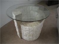 Side Table, Glass Top, Poly Base, 28x21