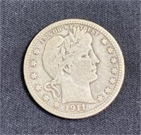 1911 US Barber Silver Quarter