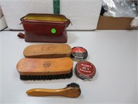 Vintage Shoeshine Kit with 3 Brushes