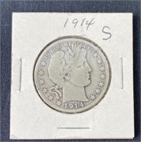 1914-S Barber Silver Half Dollar US Coin