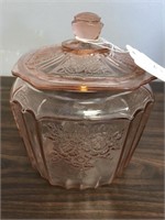 Vintage Rose Biscuit Jar, Pink Glass, Anchor Hocki