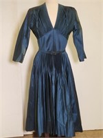 60s Mollie Parnis blue taffeta dress