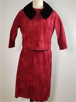 1950s Vera Maxwell dress w/ fur collar jacket