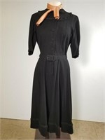 1940s Larry Aldrich black wool dress