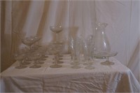 Vintage Sun Flower Etched Glassware and Pitcher