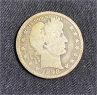 1898 US Barber Silver Quarter