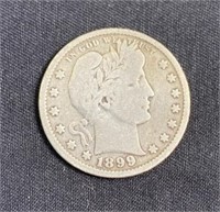 1899 US Barber Silver Quarter
