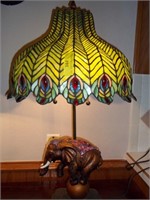Tiffany Style Stained Glass Lamp W/ Elephant Base*