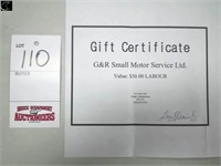 gift certificate, G&R Small Motor Service Ltd.