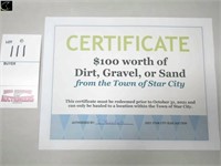 gift certificate, Town of Star City