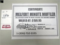 gift certificate, Minute Muffler Melfort