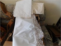 3 TABLE CLOTHS WHITE LACE 1 HAS STAIN