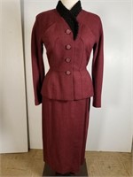 1940s Mangone wool suit w/ Persian lamb