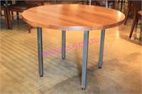 4X, ROUND 42 MAPLE TABLES W/ BASES (NO CHAIRS)