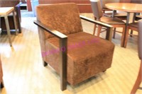 2X, BROWN UPHOLSTERED ARM LOUNGE CHAIRS