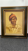 Framed Portrait of Tarahumara Man Signed