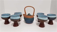 POTTERY TEAPOT + 6 CUPS