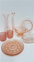 8 PINK DEPRESSION GLASS SERVING PIECES