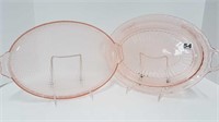 2 PINK DEPRESSION GLASS OVAL TRAYS