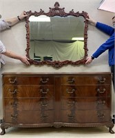 Crotch Mahogany Chippendale Dresser / Mirrror