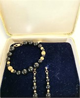 Vintage Black Onyx 14K Bracelet & Earring Set