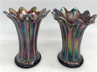 Pair Northwoods Iridescent Carnival Glass Vases