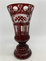Ruby Red Cut to Clear Vase Bohemian Castle Grouse