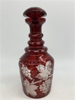 Ruby Red Cut to Clear Bohemian Glass Decanter