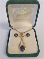 Australian Opal Necklace (925) & Pierced Earrings