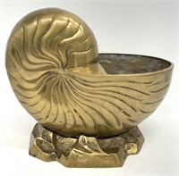 Vintage Solid Brass Nautilus Shell Planter