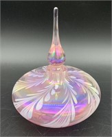 Iridescent Pink Etched Art Glass Perfume