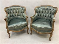 French Style Button Tufted Silk Bergère Chair