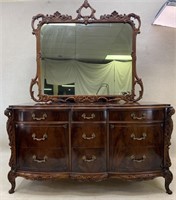 Exceptional Swan Carved Mahogany Dresser w/Mirror
