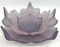 Three Viking Frosted Glass Floral Lotus Bowls