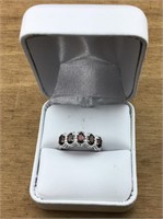Sterling & 5 Oval Garnets & Diamond Accent Ring