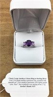 Platinum Over Sterling 3 Stone Amethyst Ring