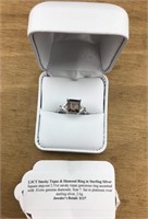 Sterling Large Smoky Topaz & Diamond Accent Ring