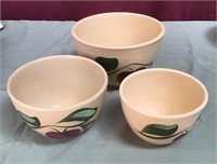 3 Vintage Watt Pottery Mixing Bowls, Apple