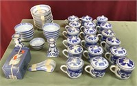 White and Blue Dishes, Bowls, Knife Set, Cups