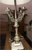Vintage Ornate Brass, 4-Candle Lamp w/ Shade