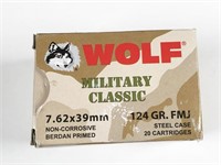 7.62x39, box of 20rds Wolf Military Classic, 124